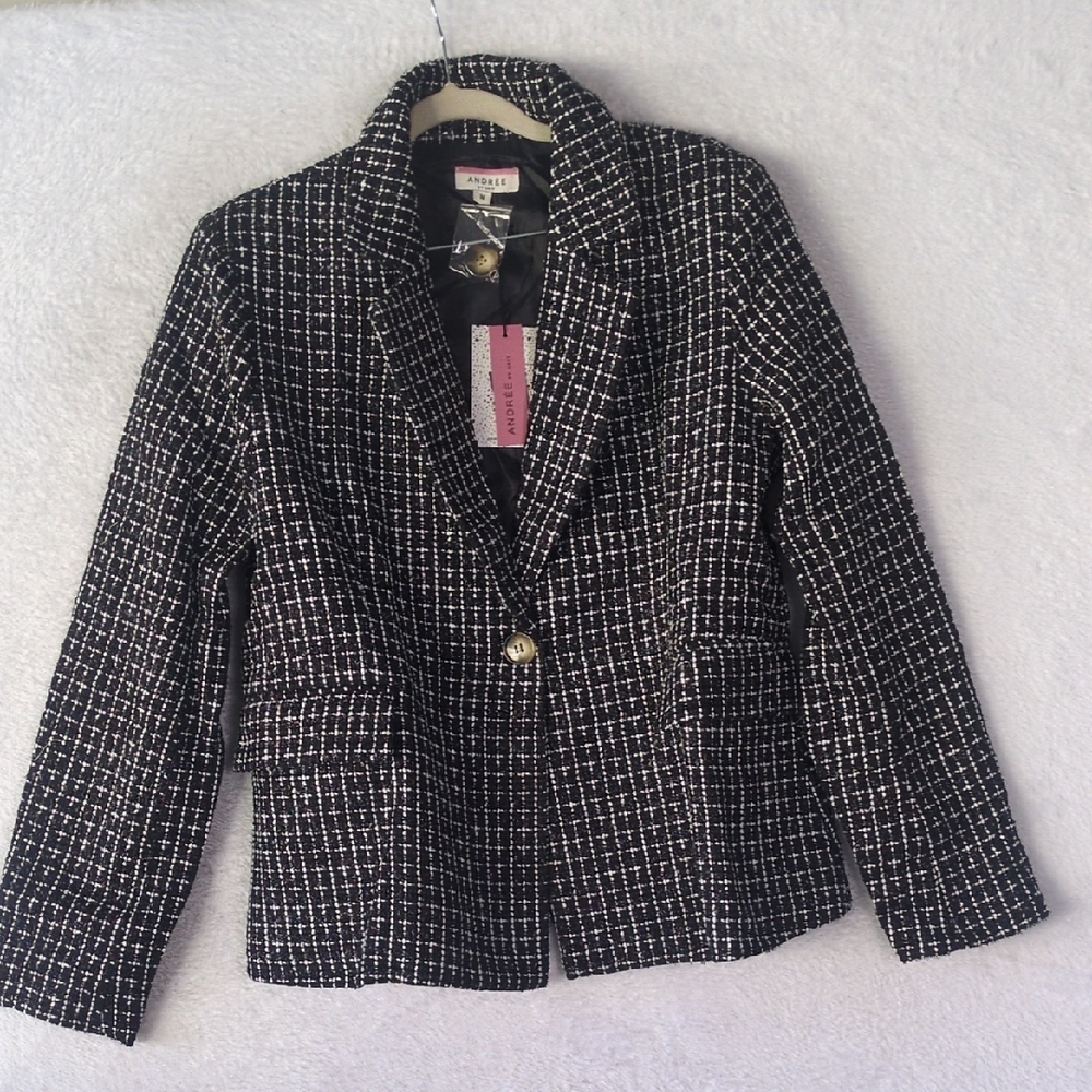 Andree‎ Women's Black Tweed Metallic Blazer Jacket Size M
